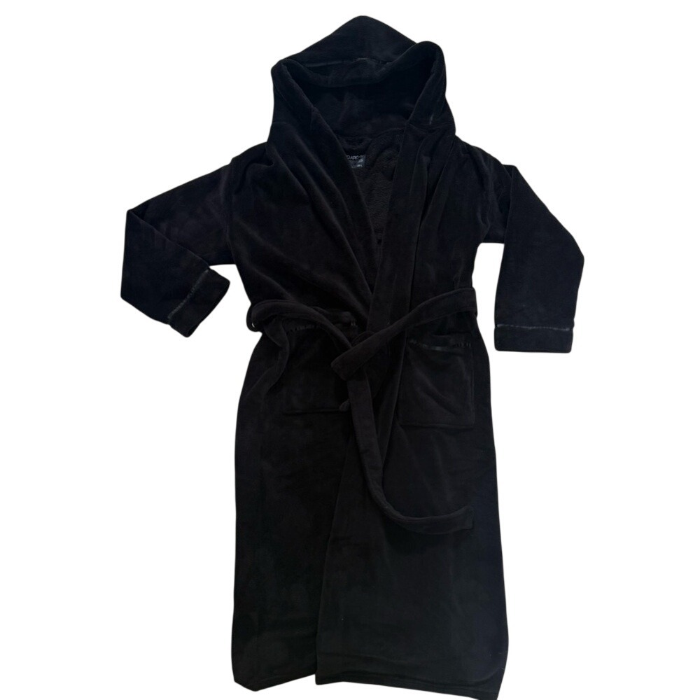 David Archy Mens Hooded Fleece Robe Black‎ Plush Loungewear Bathrobe Size Large